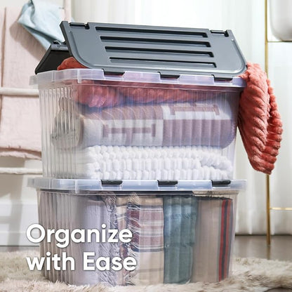 Superio 13 Gallon Hinged Lid Storage Tote; Stackable Storage Container with Lid (53 Quart, Bin with Hinged Lid)