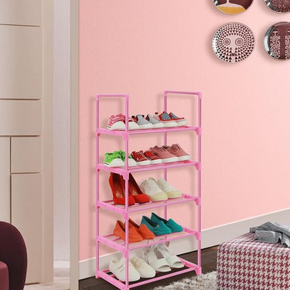 LNYZQUS 5-Tier Small Kids Shoe Rack Organizer, Pink Toddler Shoe Shelf Shoe Stand for Closet Narrow Space,Mini Shoe Storage Rack Short Shoe Tower for Women & Girls(Full Pink)