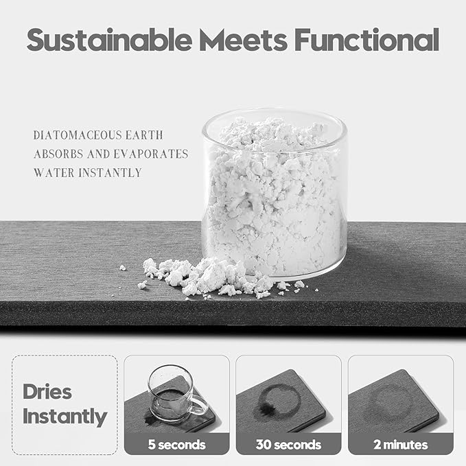 Razborci 2PCS Bathroom Trays, Water Absorbing Diatomite Stone Quick Drying Mat for Kitchen Counter, Dish Rack Soap Dispenser Sponge Holder Caddy Sink Vanity Organizer, Dark Gray Slate,9"x3.5"
