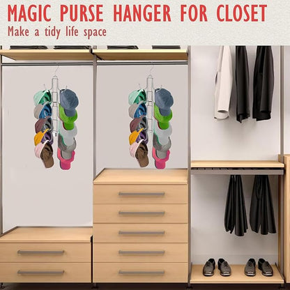 Baseball Hat Organizer for Closet, Collapsible Caps Rack with 10 Rotatable Large Hooks, Hat Hanger for Display,Storage and Closet Organizers,Metal Space Saving Holds Up to 40 Caps (Silver 2 Pcs)