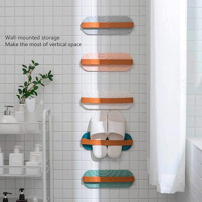 Wall Mounted Slipper Holder, Wall Mounted Shoes Rack Slipper Holder, Storage Organizer Hanging Drainage Shelf for Bathroom (Green)
