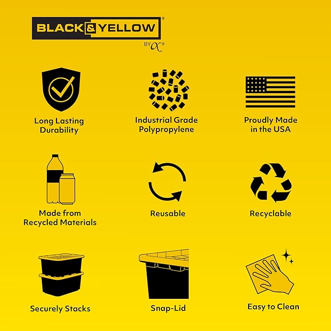 CX BLACK & YELLOW Heavy Duty Storage Bins with Lids (2, 17 Gallon)