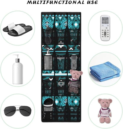 Over Door Organizer with 12 Mesh Pockets, Space Saving Large Capacity Hanging Storage Organizer Sundries Toys, Shoes,Aztec