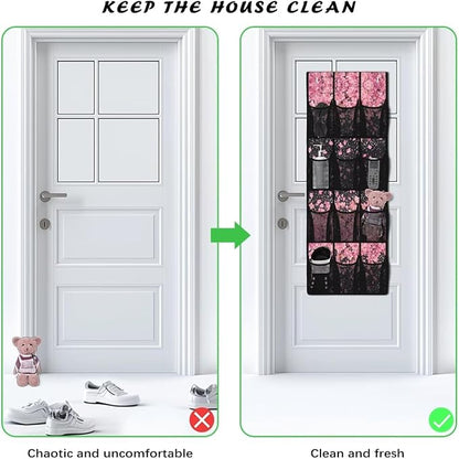 Cherry Blossom Behind Door Organizer 12 Pockets Over The Door Closet Organizer for BedRoom Space Saving Multi-Funtion Storage Bag for School Easy to Install Shoe Holder Hanger