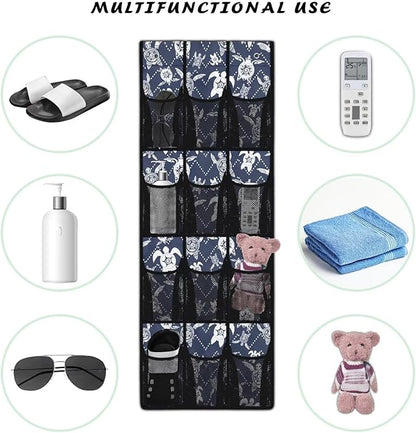 Sea Turtles Over the Door Shoe Organizer,Shoe Organizer Door Hanger with 12 Mesh Large Pockets,Space Saver,Unique Print
