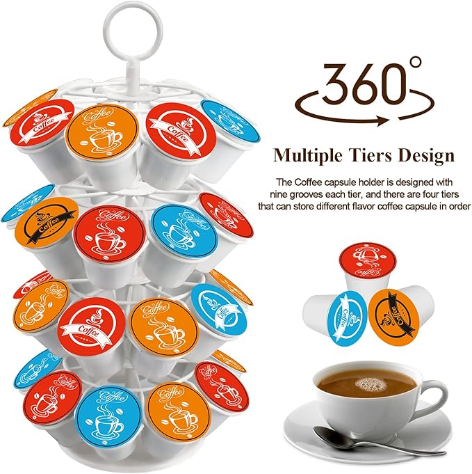 Coffee Pod Carousel Holder,Compatible with K-Cups Organizer Compatible with 36 Cup Pods,Spins 360-Degrees