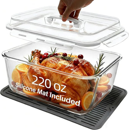 Large Glass Storage Containers with Lids 220oz/6500ml - Borosilicate Extra Large Glass Food Storage Containers for Rotisserie Chicken, Turkey - XL Big Glass Bowl Airtight Freezer to Oven Safe