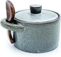 Ceramic Salt Cellar With Lid & Spoon,8oz Salt Container For Countertop,Sugar Bowl,Spice Jar(Gray)