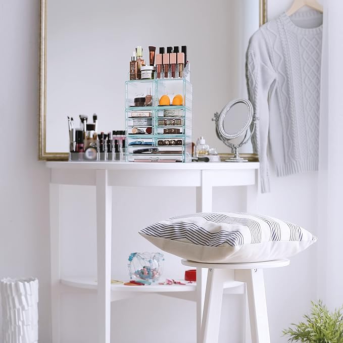 Sorbus Large Makeup Organizer - Clear Stackable Jewelry & Makeup Organizer For Vanity, Bathroom Storage, Dresser - 12 Drawers Cosmetic Beauty Organizers and Storage with Lipstick, Makeup Brush Holder