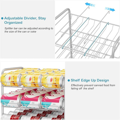 Vrisa Can Organizer for Pantry 5 Tier Canned Food Organizer Can Storage Rack Holds Up to 60 Cans Rolling Soda Soup Vegetable Can Goods Dispenser Shelf for Kitchen Pantry Cabinet, Silver