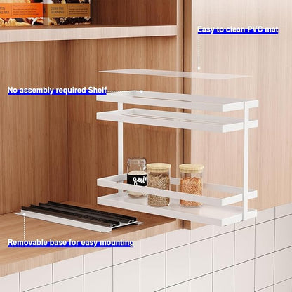 Mustorn 2 Pack Pull Out Spice Rack Organizer for Cabinet, 2 Tier Metal Slide Out Seasoning Organizer and Storage Heavy Duty Vertical Spice Rack Shelf Pullout for Kitchen Cabinets No Drilling (White)