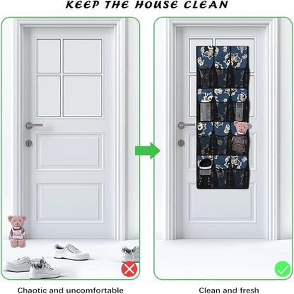 3D Skull Behind The Door Organizer, 12 Large Pockets Hanging Storage Bag for Shoes & Accessories, No Drill Easy Install for Teen Room & Gaming Room Decor