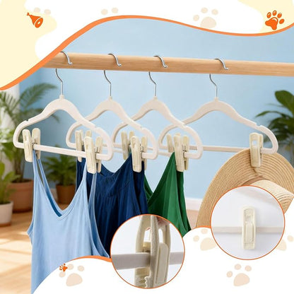 12 Pcs Dog Clothes Hangers with 10 Non-Slip Clips, 360° Swivel Non-Slip Plastic Flocked Fabric Dog Hangers for Clothes