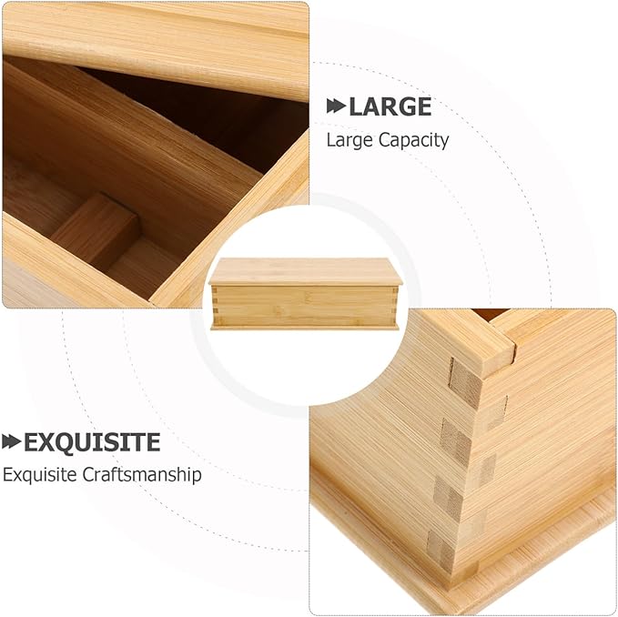 SHERCHPRY Bamboo Chopstick Box with Lid 11.22X4.92X3.07In Japanese Style Utensil Holder Kitchen Drawer Organizer Flatware Storage Container for Chopsticks and Cutlery