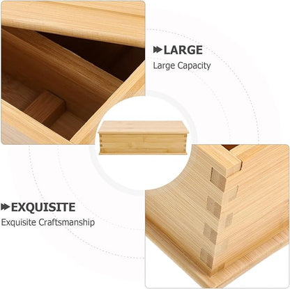 SHERCHPRY Bamboo Chopstick Box with Lid 11.22X4.92X3.07In Japanese Style Utensil Holder Kitchen Drawer Organizer Flatware Storage Container for Chopsticks and Cutlery