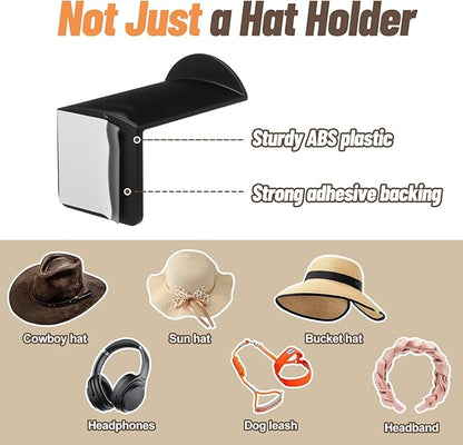 20 Pack Hat Hooks for Wall, 2.8‘’ Strong Adhesive Cowboy Hat Rack with Anti-Slip Teeth, Suitable Sun Hats, Fedora, Wide Brim Hats Organizer for Baseball Caps, Western Room Decor, Black