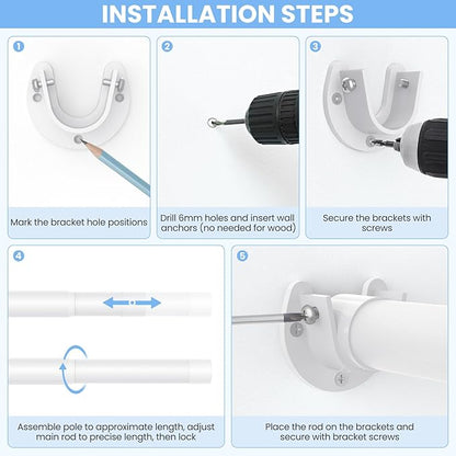 2 Pack Closet Rods for Hanging Clothes, 17 to 54 Inch Heavy Duty Stepless Adjustable Closet Hanging Rod, 1.3 Inch Diameter Metal Closet Rod for Wardrobes Laundry Bedroom RV, White