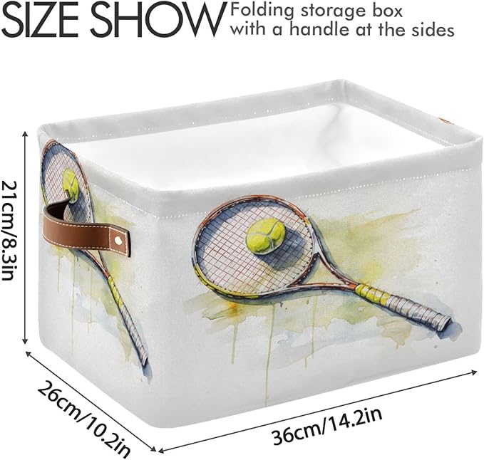 Large Storage Basket Tennis Ball Storage Bin Cube Canvas Fabric Organizer Handles Collapsible for Clothes Toys Bedroom Decorative