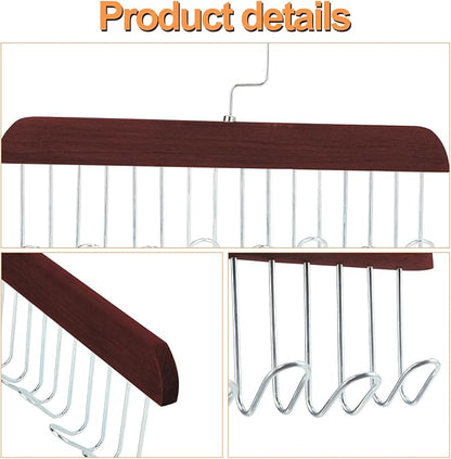 2Pcs Anti Slip Multi Hook Coat Racks,Bra Hangers for Closet Organizer with 8 Hooks 360 °Swivel Belt Hanger for Closet for Belt, Tie, Tank Top, Bra, Scarf (Brown)