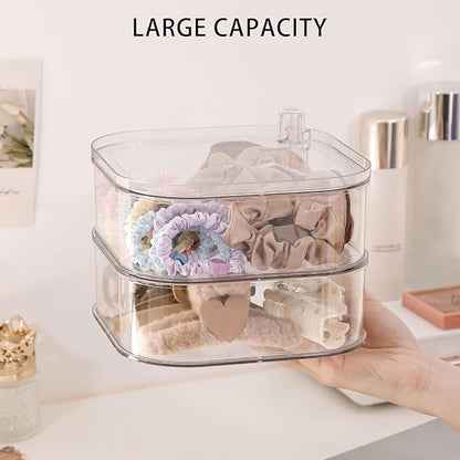FABROK 2-Layer Girls Hair Accessories Organizer, Large Rotating Vanity Storage Container for Headbands, Scrunchies, Clips, Plastic Women Hair Ties Holder, Makeup Brush Box
