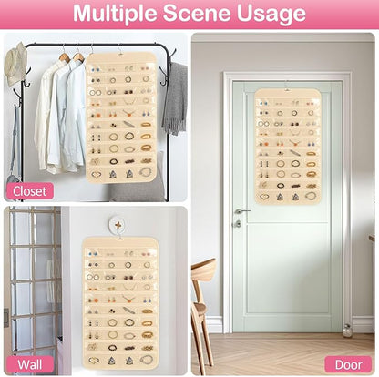 1 Pack Hanging Jewelry Organizer, 80 Clear Pockets earring organizer and storage, Accessories holder organizer for Closet, Jewelries, Necklace, Travel