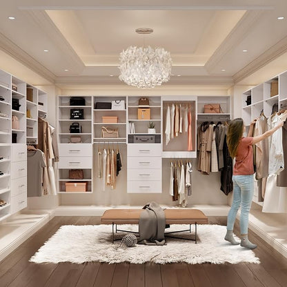 ROOMTEC Modular Closet System, 61" Wall-Mounted Closet Organizer with Drawers and Hanging Rods, Wooden Tower for Walk-In Closets, Wardrobe Storage Kit, White