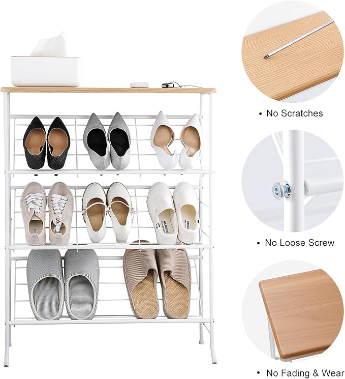 JZM Shoe Rack Storage, Narrow 4 Tier Metal Shoe Storage Shelf, Free Standing Shoe Racks, Space Saving Shoe Rack Organizer for Entryway, Hallway, Bedroom, Living Room(12-16 Pair)