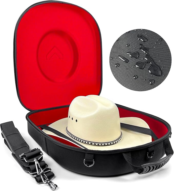 Foeran Travel Hat Case For Cowboy Panama & Fedora Hat, Waterproof & Crush Proof Cowboy Hat Box Wide-brimmed Hats Storage Holder Hat Carrier - Large, Red