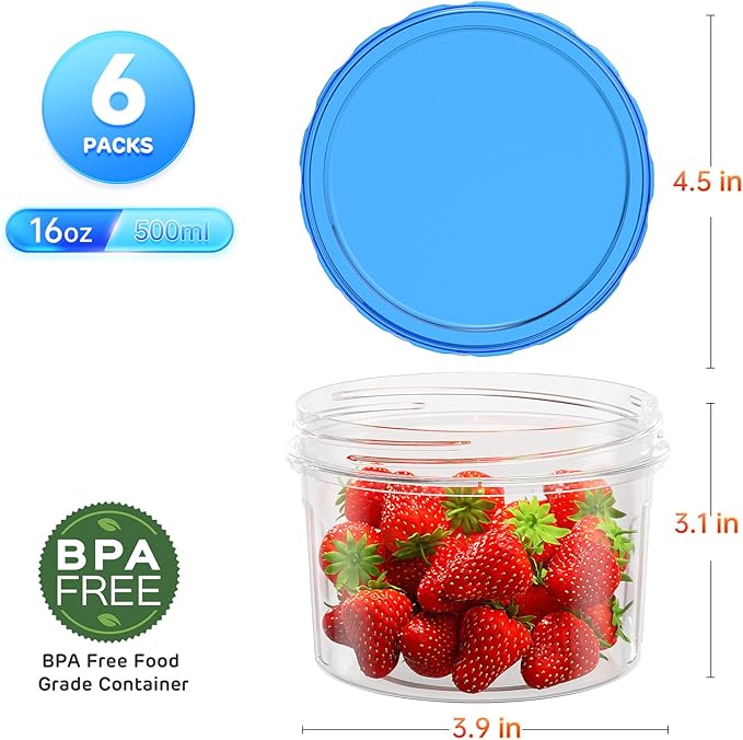 HOMETALL Freezer Storage Containers, [12 Pack-16 Oz] Airtight Plastic Food Storage Containers with Twist Top Lids, Soup, Meal Prep Containers | BPA Free | Stackable | Leakproof