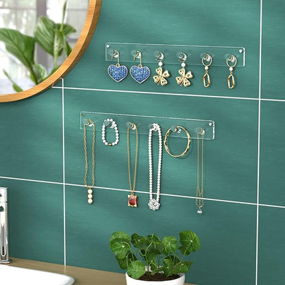 NIUBEE Wall Mounted Necklace Hanger, 4 Pack Acrylic Jewelry Stand Organizer, Bracelets Rings Bangles Display Rack,Best Gift for Girl Women