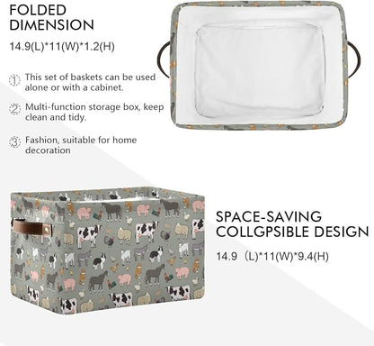 Farm Animals Pattern Rectangle Storage Bin, 15 x 11 x 9.5 in, Collapsible Organizer Storage Basket for Home Décor