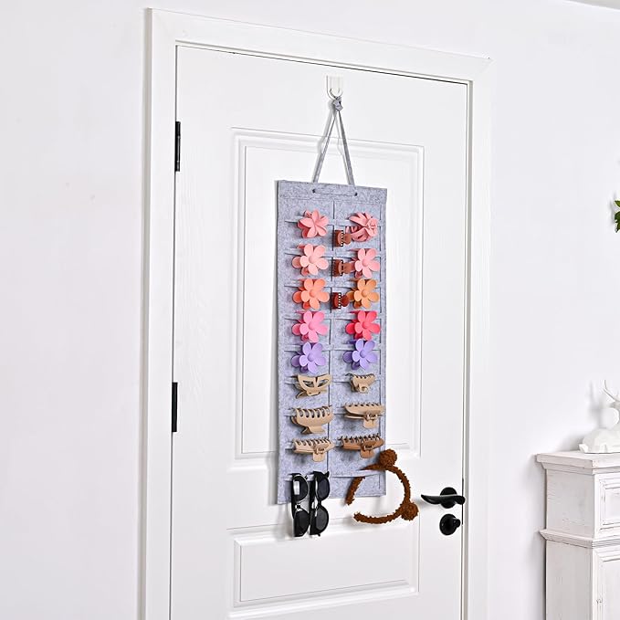 Lolalet Hair Claw Clip Organizer, 2 Pack Hanging Hair Clip Organizer Storage for Women Girl, Wall-Mounted Hair Claw Clip Holder Organizer, Claw Clip Storage Display for Wall Door Closet -Grey