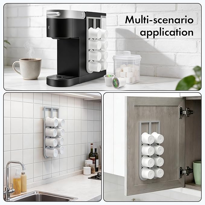 2Pcs Light Grey Coffee Pod Holder for Keurig K-Cup, Side Mount Storage Organizer, Wall Mount Design, Space Saving K cup holder, Perfect for Counters Small Space(2 Packs/for 16 K Cups)