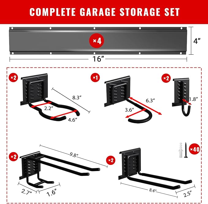 Garage Tool Organizer Wall Mount, Easy to 64inch Install Heavy-Duty Garage Storage System with Adjustable 9 Hooks, Garden Tool Rack for Shovels, Rakes, Yard Tools