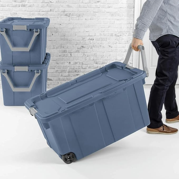Extra Large Storage Bin, 40 Gallon Wheeled Plastic Storage Container with Handle,Pack of 2 (blue)