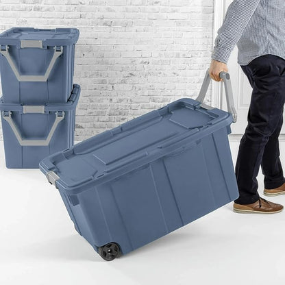 Extra Large Storage Bin, 40 Gallon Wheeled Plastic Storage Container with Handle,Pack of 2 (blue)