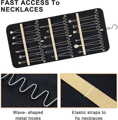Tefola Hanging Jewelry Organizer, Double-Sided Necklace Organizer Jewelry Holder Organizer for Earrings, Necklaces Rings, Glasses, Sunglass Organizer for Closet, Wall, Door (Black, Large Size)
