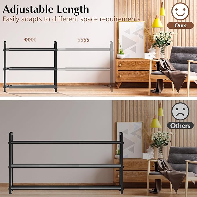 hotqueen 3-Tier Expandable Shoe Rack, 17"-41" Adjustable Shoe Shelf Storage Organizer, Heavy Duty Metal Free Standing Shoe Rack for Entryway Closet Doorway, Suitable for Families & Renters