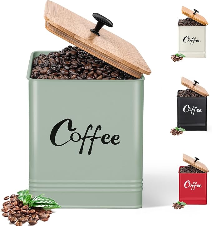 Coffee Canister,Airtight 40 oz Large Iron Black Storage Container for Coffee Grounds, Beans, Pods & More,Accessories & Gifts (Saga Green)