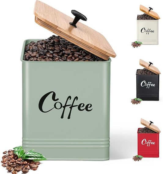 Coffee Canister,Airtight 40 oz Large Iron Black Storage Container for Coffee Grounds, Beans, Pods & More,Accessories & Gifts (Saga Green)