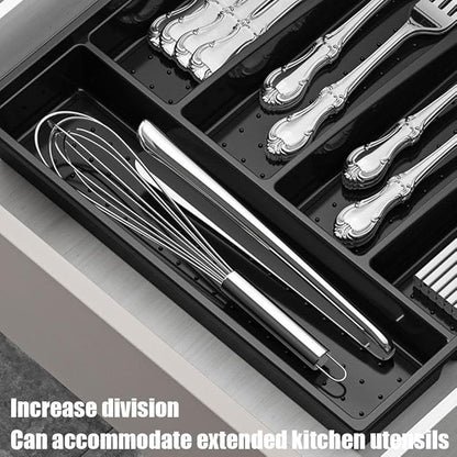 Utensil Tray with Lid, 6 Compartments Covered Silverware Organizer Case for Spoons Forks, Plastic Cutlery and Flatware Storage Box for Kitchen Drawer and Countertop(Gray)