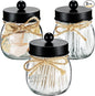 SheeChung 3 Pack Qtip Holder, Cotton Swab Holders, Apothecary Jars with Lids, Bathroom Jars, Black Bathroom Accessories for Cotton Round Pads, Balls, Floss Pick - Black