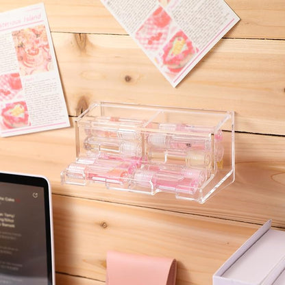 AceOrbit Clear Acrylic Lip Balm Dispenser with Lid, 2-compartment Wall Mount Organizer Holder Freestanding Countertop Display Stand for Storage Lipsticks Glosses Lip Balm Essential Oils