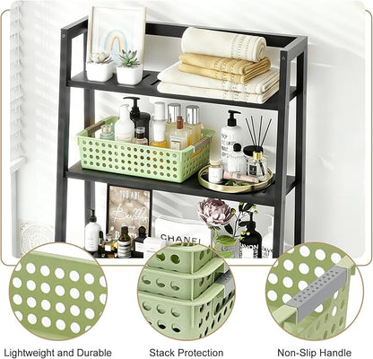Soddeph 4 Pack Small Plastic Storage Baskets for Organizing, Stackable Bins with Handles for Shelves, Multipurpose Drawer Trays (Green)