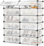 COSTWAY Shoe Rack Organizer, 6 Tier Shoe Shelves with Covers, DIY Design, 24-Pair Stackable Cube Organizer Boxes, Freestanding Shoe Cabinet for Entryway Bedroom Closet Hallway (White)