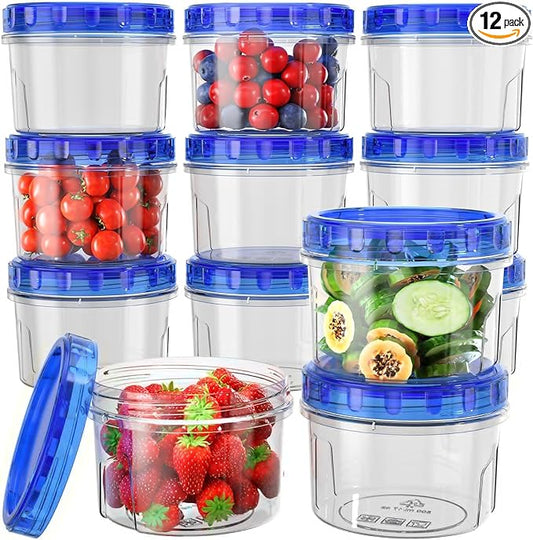 HOMETALL Freezer Storage Containers, [12 Pack-16 Oz] Airtight Plastic Food Storage Containers with Twist Top Lids, Soup, Meal Prep Containers | BPA Free | Stackable | Leakproof