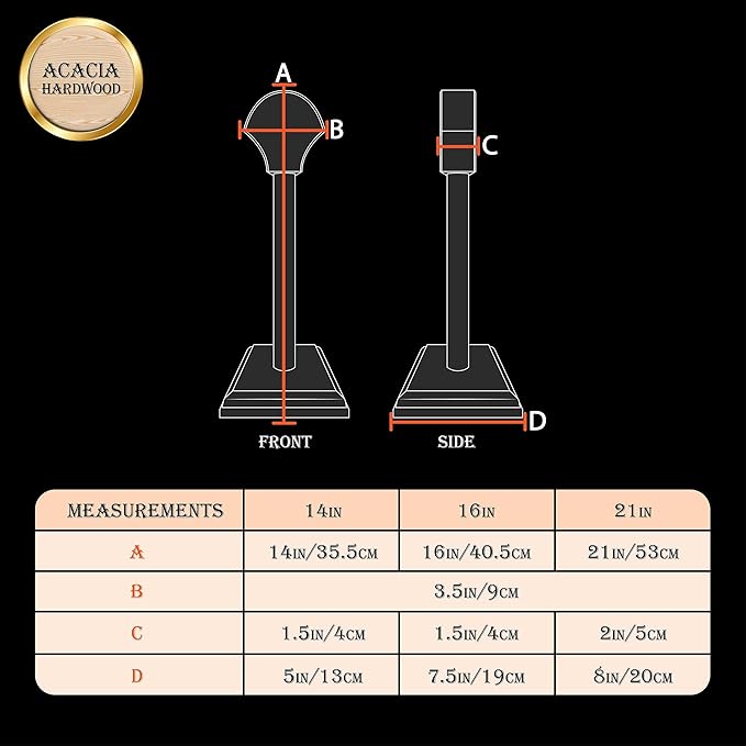 Mythrojan Wooden Helmet Stand Display Décor Stand For Spartan, Templar, Motorcycle, Caps, Hat Decorative Desktop Hanger Rack LARP Helmet Stand, 21 Inch - Black