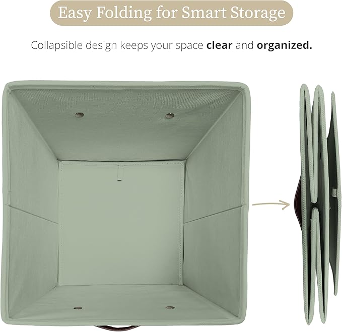DECOMOMO Storage Bins, Cube Storage Bin with Labels, Fabric Storage Cubes for Shelves (10.5" x 11" / 2pcs, Sage Green)