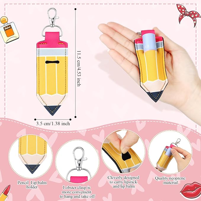 Abbylike Lipstick Holder Keychain Lip Balm Lipstick Keychain Hold Bulk portable Lip Balm Bag with Hook for Women Teacher Gift