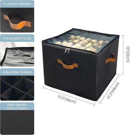Fabric Shoe Organizer for Closet, 3 Pack Shoe Storage Organizer with Clear PVC Cover and Adjustable Dividers, Fits 24-48 Pairs – Shoe Organizer Box Foldable & Dustproof